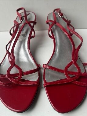 Predictions Red Patent Strappy Kitten Heel Sandals Women's Size 12 Slingback